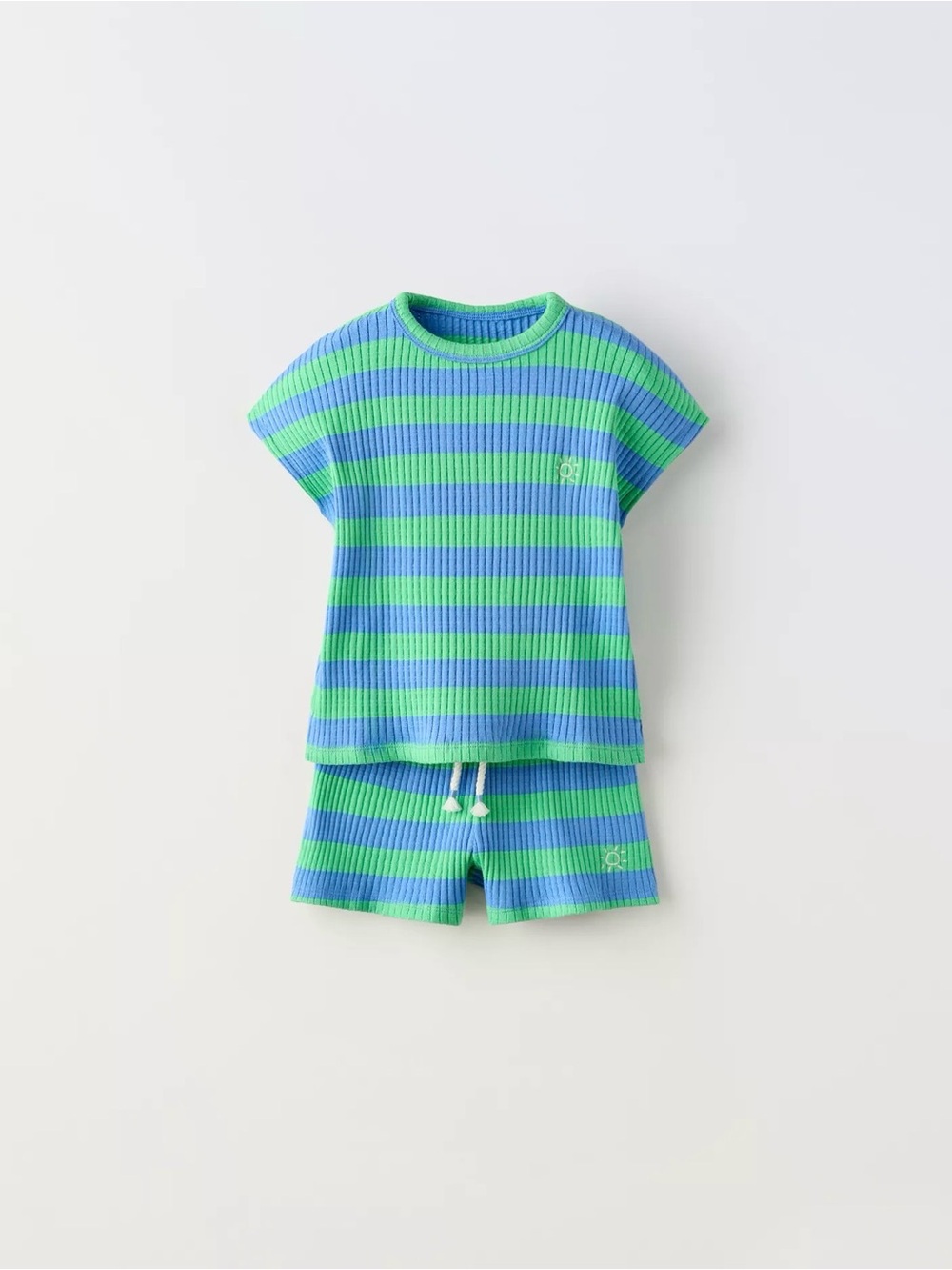 Zara Kids Blue and Green Striped Knit Matching Set